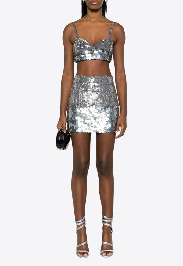 P.A.R.O.S.H Iridescent Sequins Cropped Top Silver D311579GIGI_067