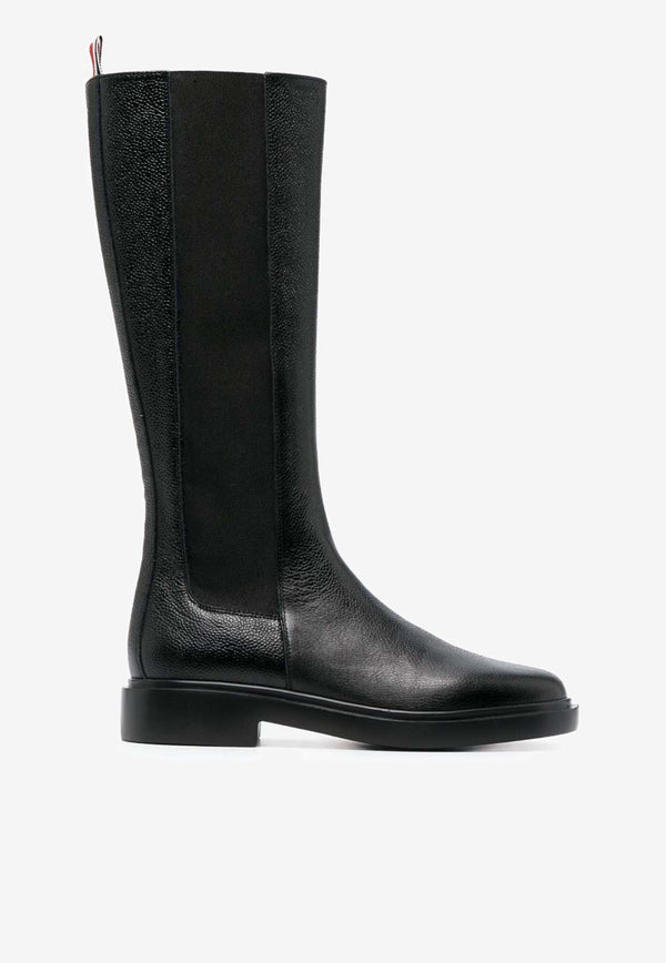 Thom Browne 4-bar Stripes Knee-High Chelsea Boots in Grained Leather Black FFB138A06257_001