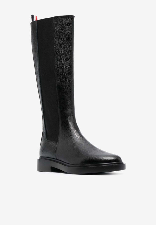 Thom Browne 4-bar Stripes Knee-High Chelsea Boots in Grained Leather Black FFB138A06257_001