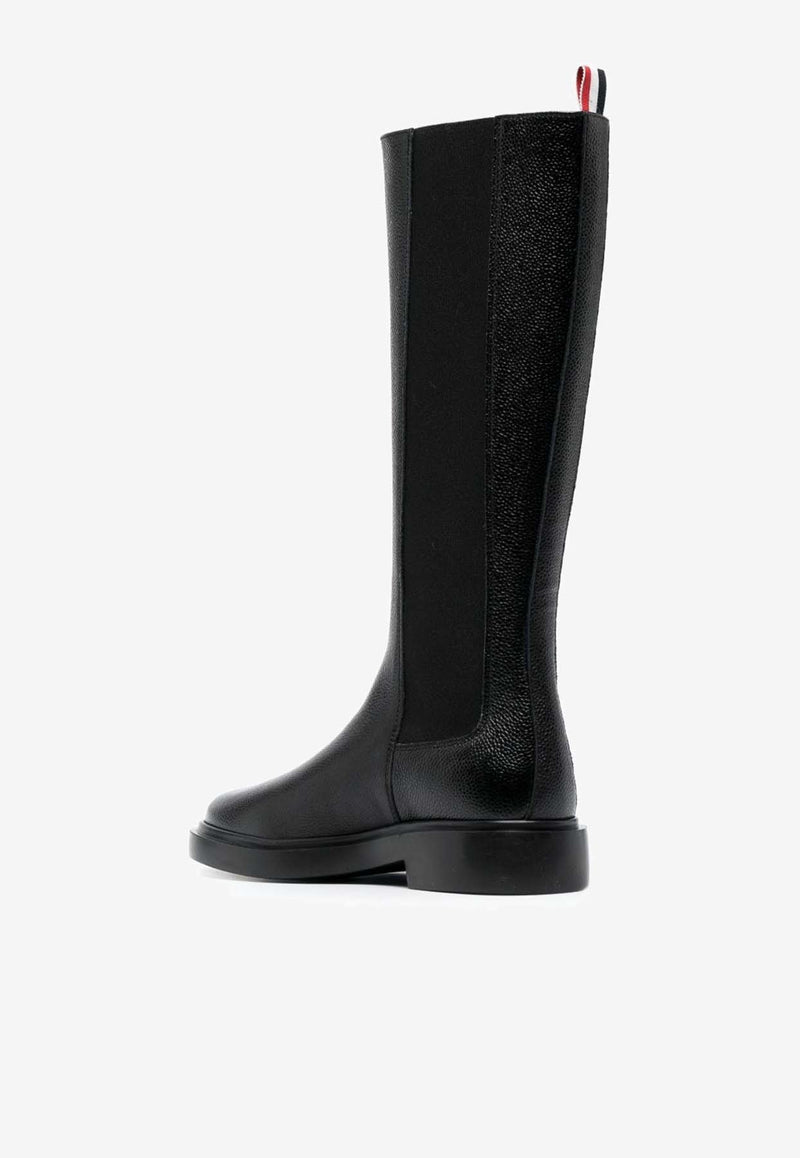 Thom Browne 4-bar Stripes Knee-High Chelsea Boots in Grained Leather Black FFB138A06257_001