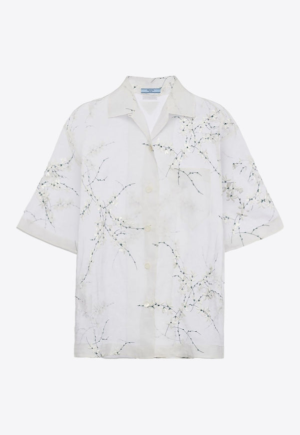 Prada Floral Embroidered Sheer Shirt White P433BRS18214KF_F0009
