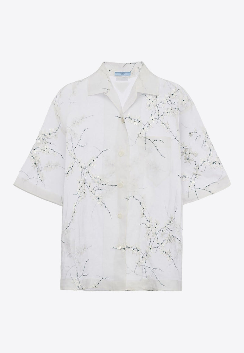Prada Floral Embroidered Sheer Shirt White P433BRS18214KF_F0009