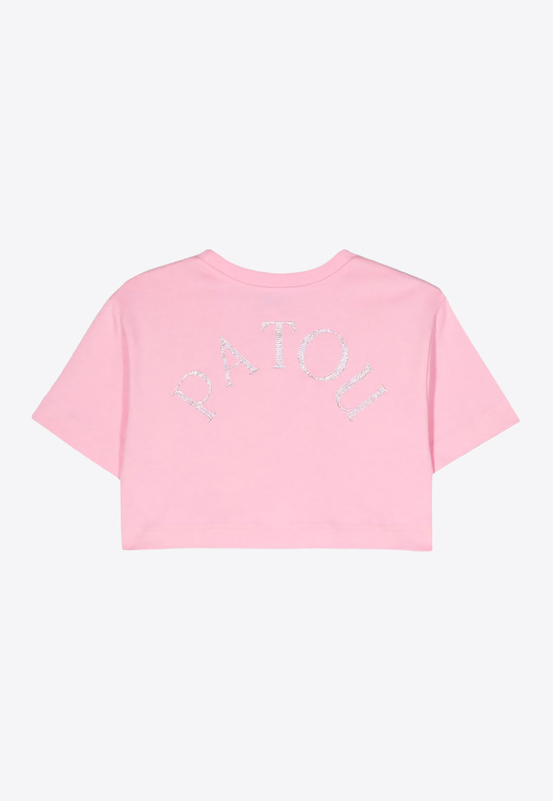 Patou Logo Embellished Cropped T-shirt Pink JE1169990_455P