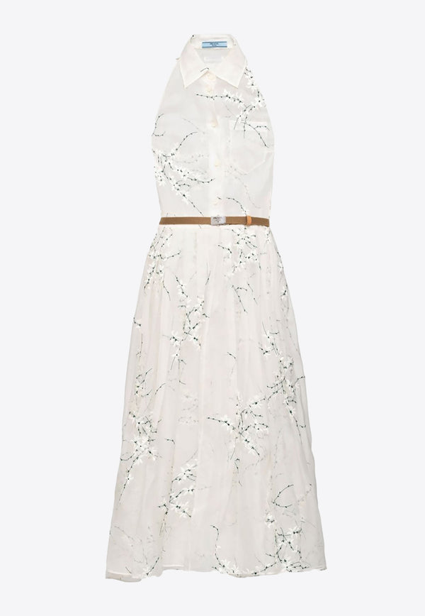 Prada Floral Embroidered Silk Midi Dress White P3L88RSOOO14KF_F0009