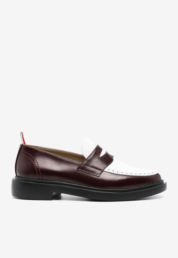 Thom Browne Colorblocked Calf Leather Penny Loafers Bordeaux MFL105AL0043_614