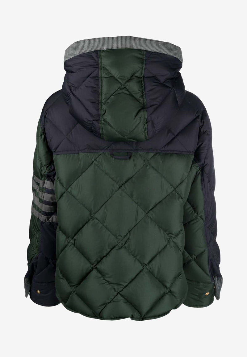 Thom Browne 4-bar Stripes Colorblocked Puffer Jacket Green FBD412YF0241_310