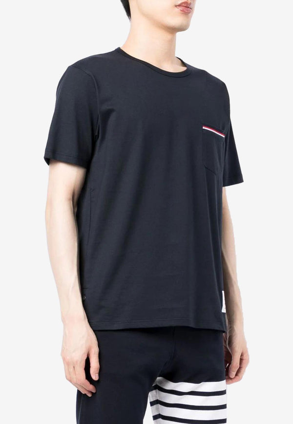 Thom Browne Name Tag Patch Crewneck T-shirt Navy MJS010A01454_415