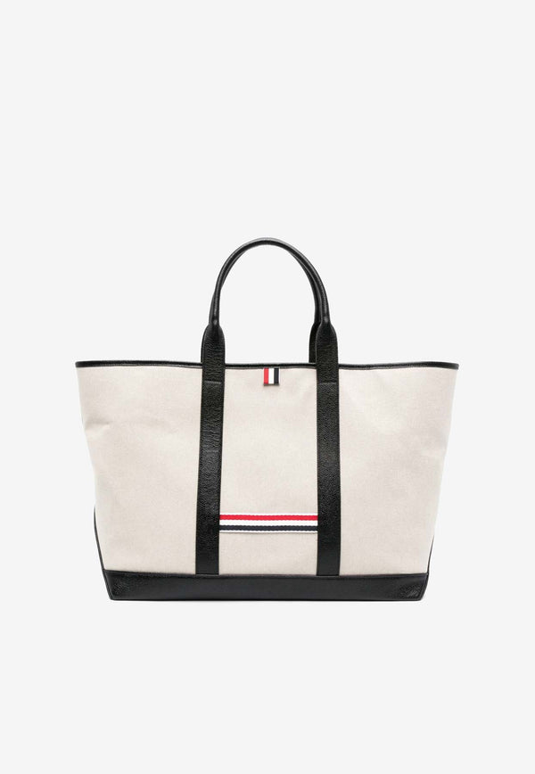 Thom Browne Medium RWB Stripe Canvas Tote Bag Black MAG389AF0492_001