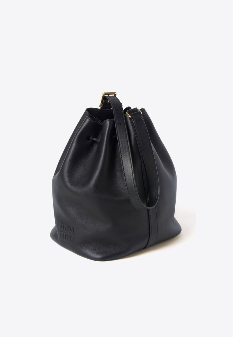 Miu Miu Logo Embossed Leather Bucket Bag Black 5BE089VOOO2CRM_F0002