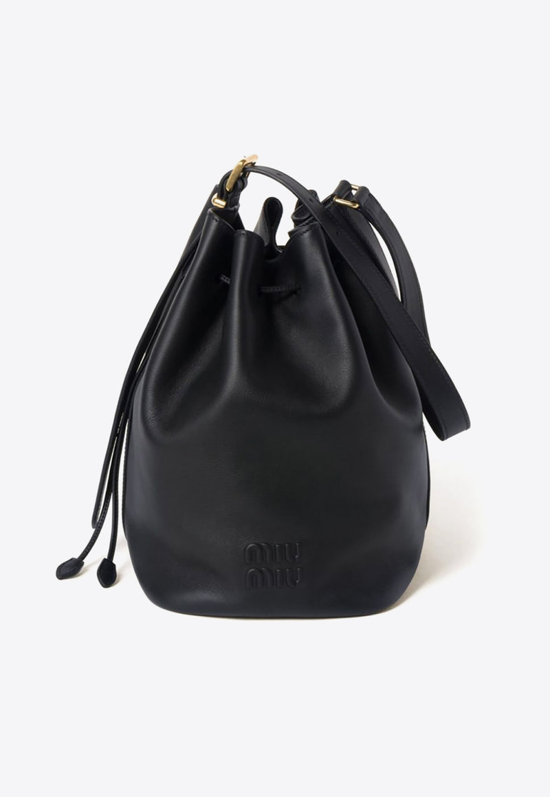 Miu Miu Logo Embossed Leather Bucket Bag Black 5BE089VOOO2CRM_F0002