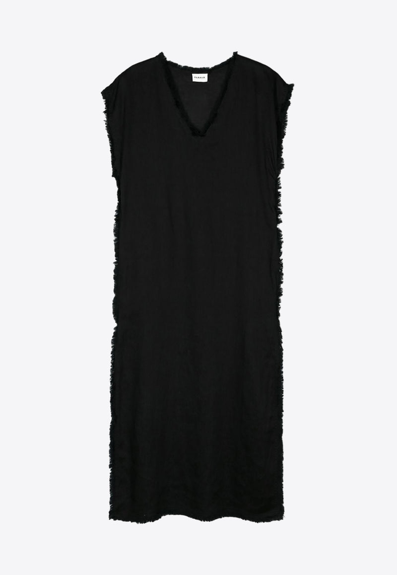 P.A.R.O.S.H Frayed Linen Midi Dress Black D721930BEACH24_013