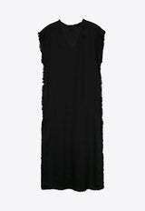 P.A.R.O.S.H Frayed Linen Midi Dress Black D721930BEACH24_013