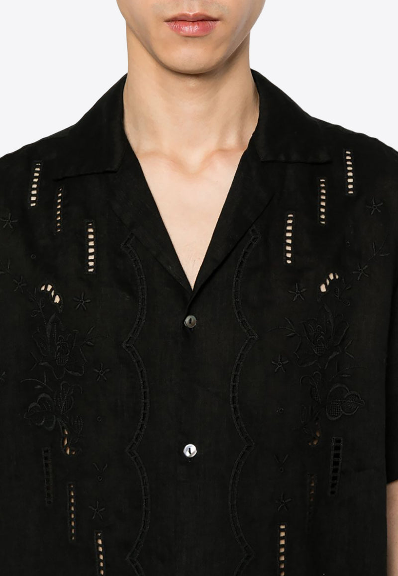 P.A.R.O.S.H Embroidered Linen Shirt Black D380615BEACH24_013