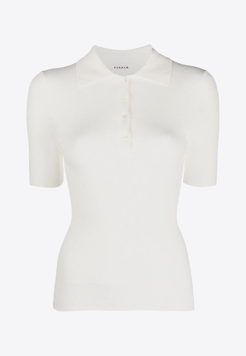 P.A.R.O.S.H Fine-Ribbed Polo T-shirt White D540613CIPRIA24_002