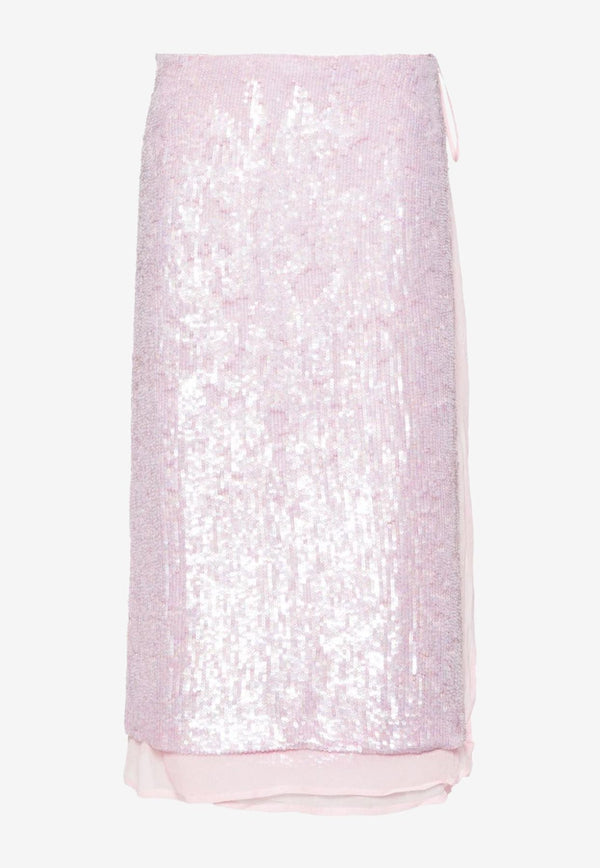 P.A.R.O.S.H Sequin Embellished Midi Skirt Pink D620684GABRIEL_027