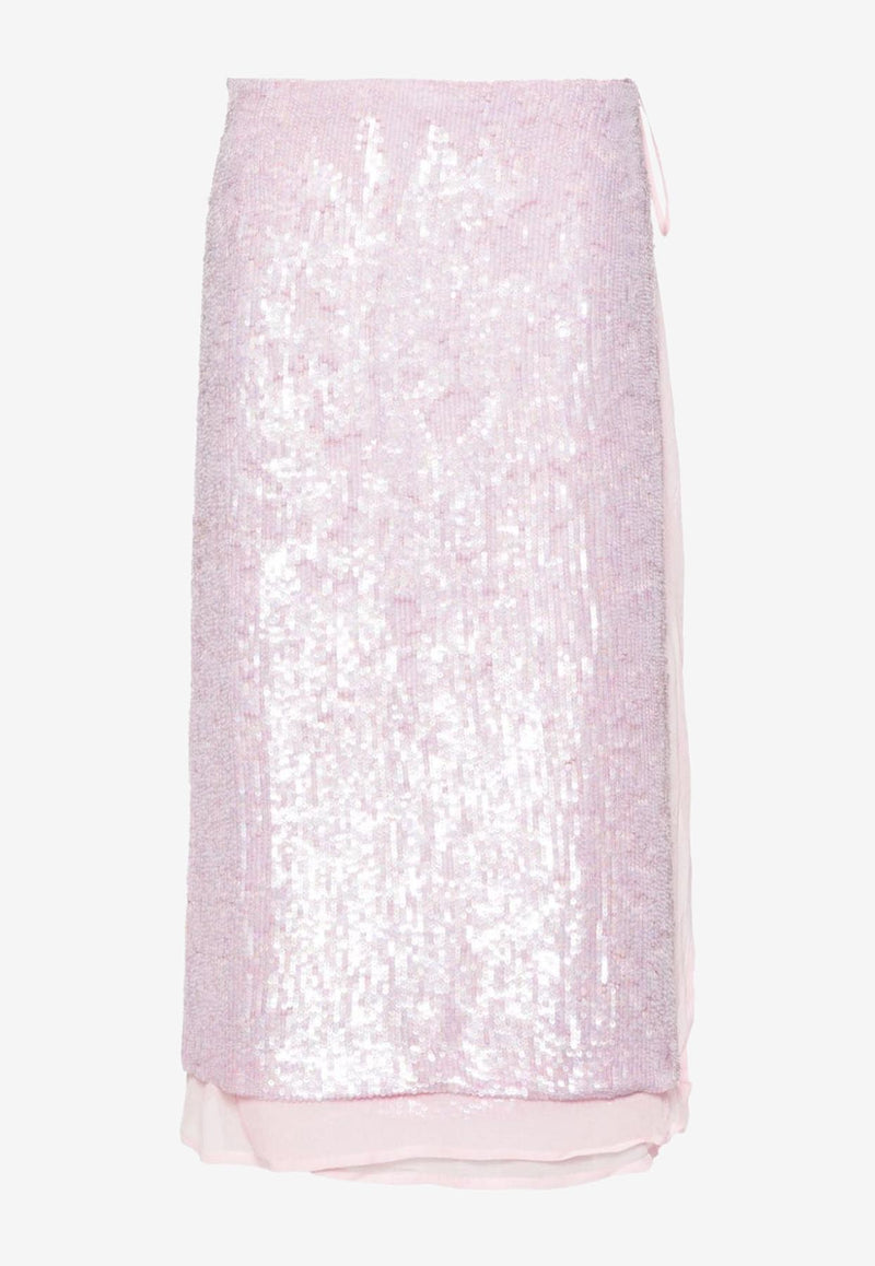 P.A.R.O.S.H Sequin Embellished Midi Skirt Pink D620684GABRIEL_027