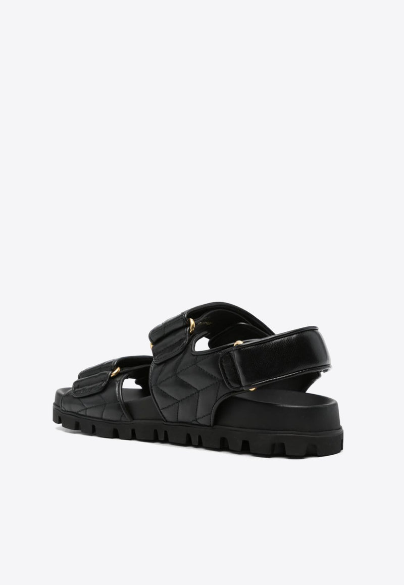 Miu Miu Logo Plaque Matelassé Sandals Black 5X135EF01088T_F0002