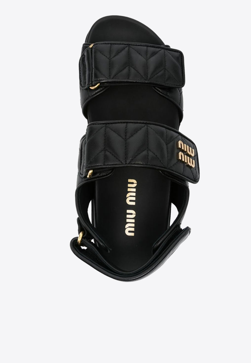 Miu Miu Logo Plaque Matelassé Sandals Black 5X135EF01088T_F0002