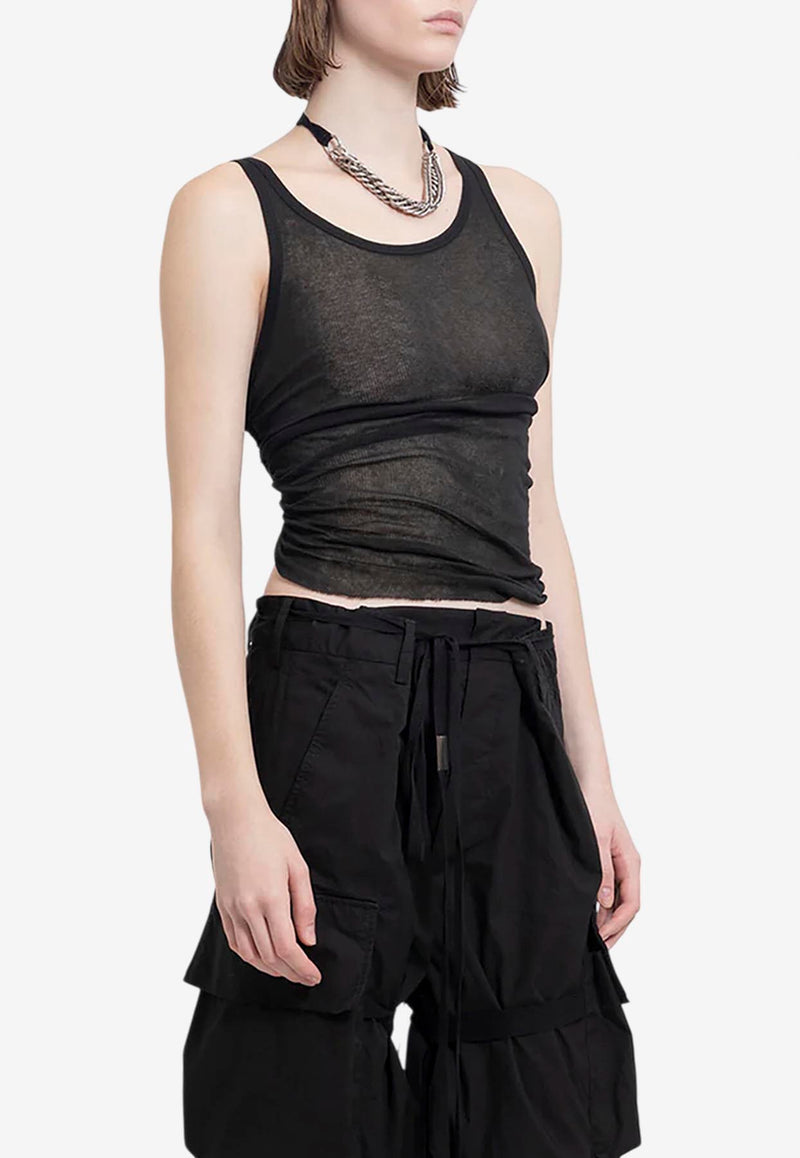 Ann Demeulemeester Mara Wrinkled Sheer Cropped Tank Top Black B0011982FA434_099