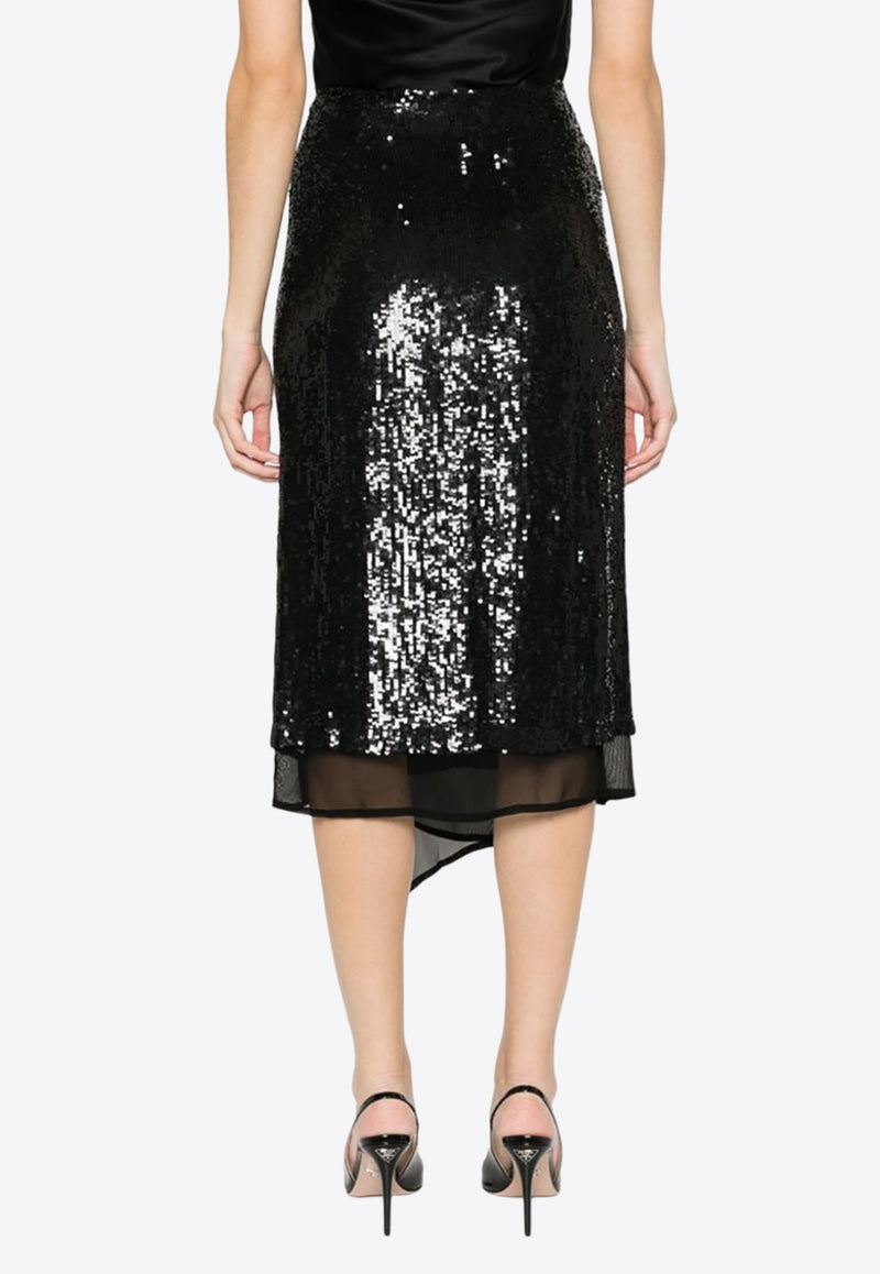 P.A.R.O.S.H Glare Sequined Wrap Midi Skirt Black D620684GLARE24_013