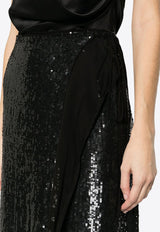 P.A.R.O.S.H Glare Sequined Wrap Midi Skirt Black D620684GLARE24_013