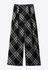 Burberry Wide-Leg Checked Pleated Pants 8081401_B6420 Monochrome
