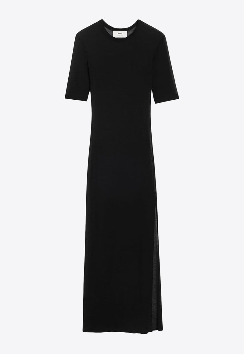 AMI PARIS Fine Knit Maxi Dress Black FDR333JE0061_001