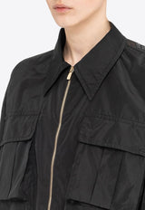 Miu Miu Silk-Blend Zip-Up Jacket Black ML913S231121G_F0002