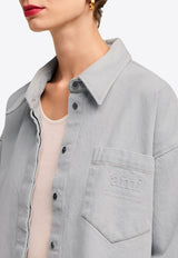 AMI PARIS Logo Embossed Cropped Denim Shirt Gray FSH134DE0028_0555