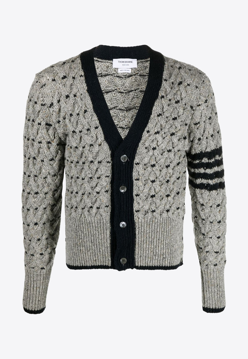 Thom Browne 4-bar Stripes Cable Knit Cardigan Gray MKC542AY1506_055