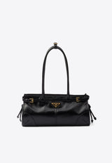 Prada Enamel Triangle Logo Leather Shoulder Bag Black 1BA426VMOO2CYR_F0002