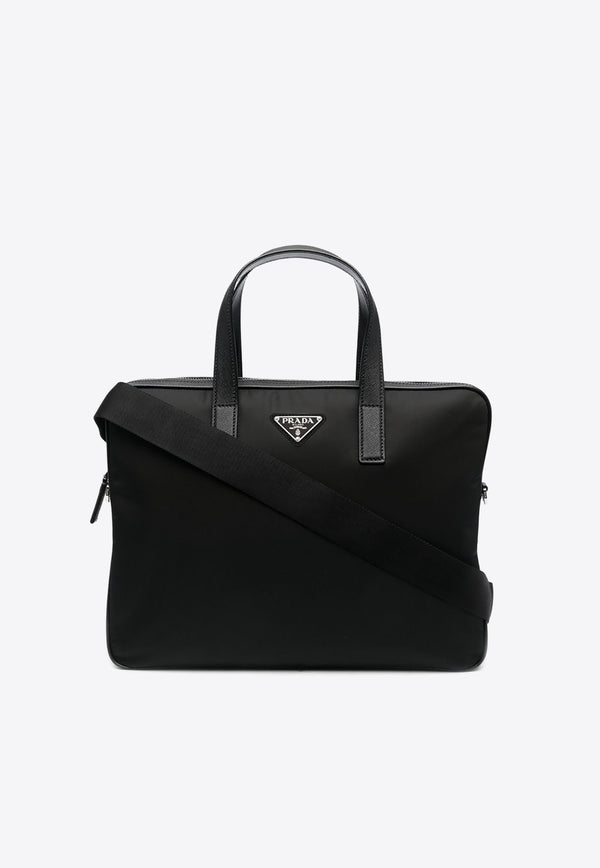 Prada Triangle Logo Leather Briefcase Black 2VE368VXOM2DMH_F0002