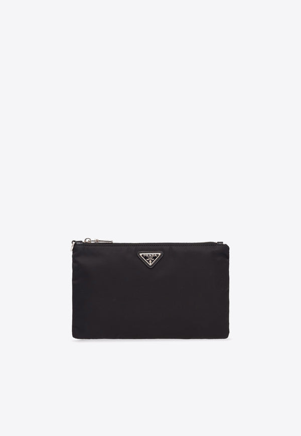 Prada Triangle Logo Leather Zip Pouch Black 2NH0042DMH_F0002