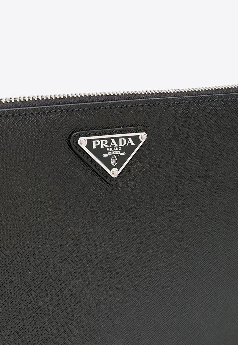 Prada Triangle Logo Leather Clutch Bag Black 2VF056VOOI9Z2_F0002