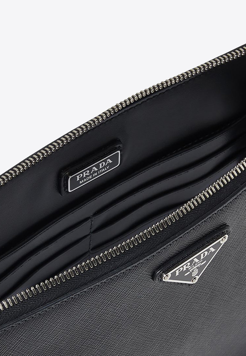 Prada Triangle Logo Leather Clutch Bag Black 2VF056VOOI9Z2_F0002