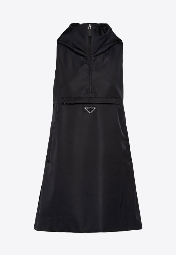 Prada Triangle Logo Hooded Mini Dress Black 230691S2311WQ8_F0002
