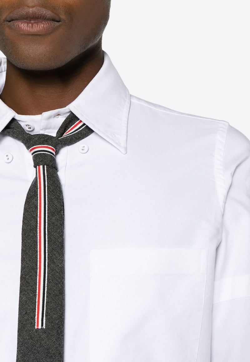 Thom Browne Name Tag Patch Long-Sleeved Shirt White MWL403OF0313_100