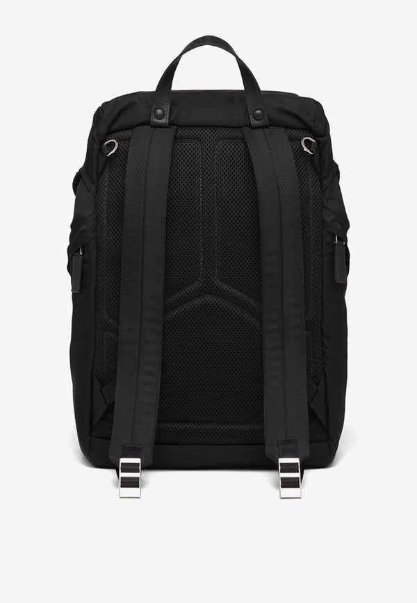 Prada Logo Plaque Leather Backpack Black 2VZ135VHOL2DMG_F0002