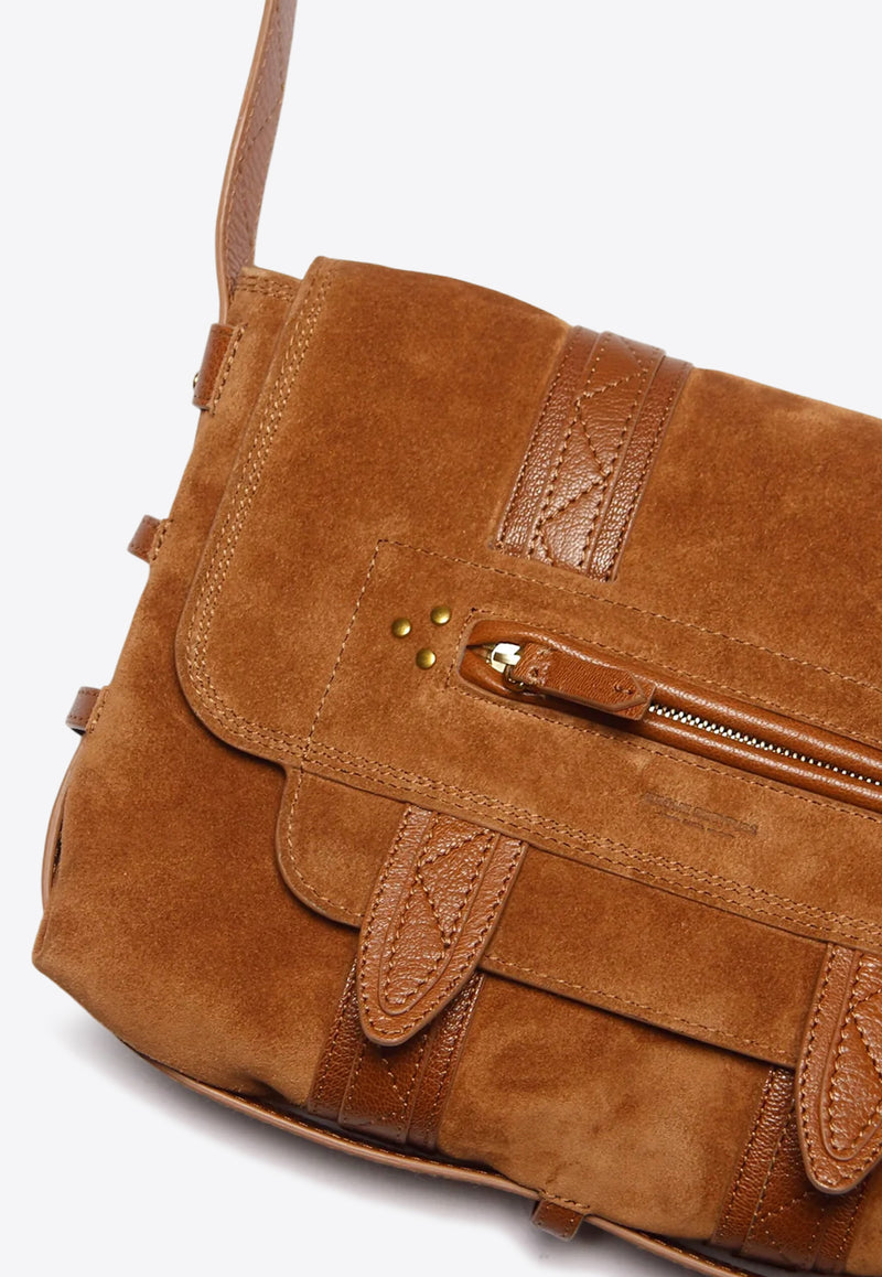 Jérôme Dreyfuss Debossed Logo Suede Crossbody Bag Camel 43JOESCR_Tabac