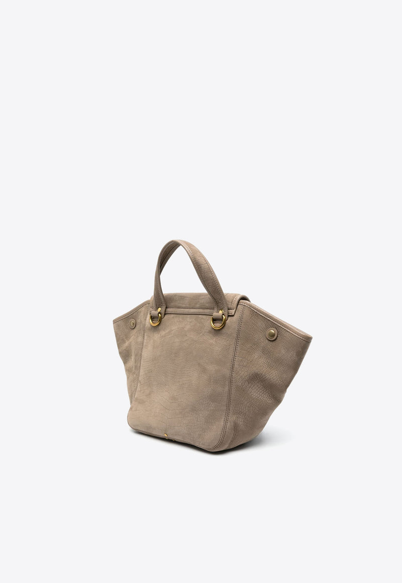 Jérôme Dreyfuss Medium Stan Panier Suede Tote Bag Beige 43STANPAMTA_Imprimé Croco Stone