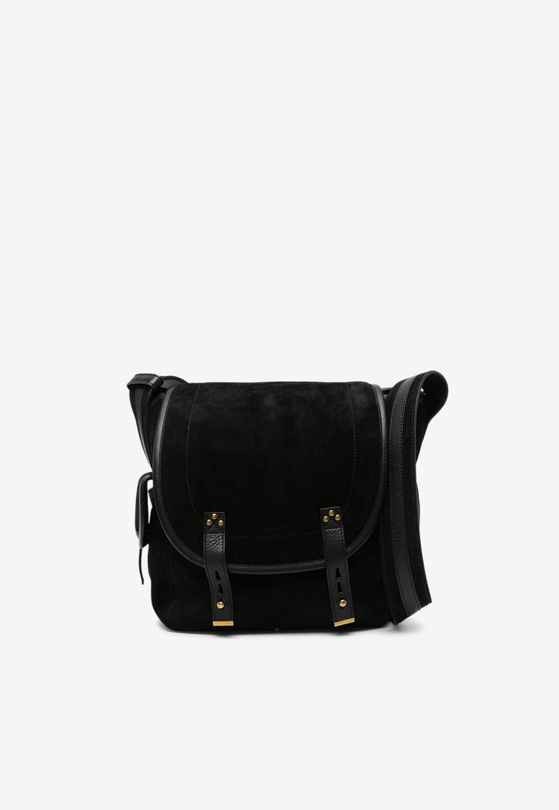 Jérôme Dreyfuss Debossed Logo Suede Crossbody Bag Black 43STANLCR_Noir