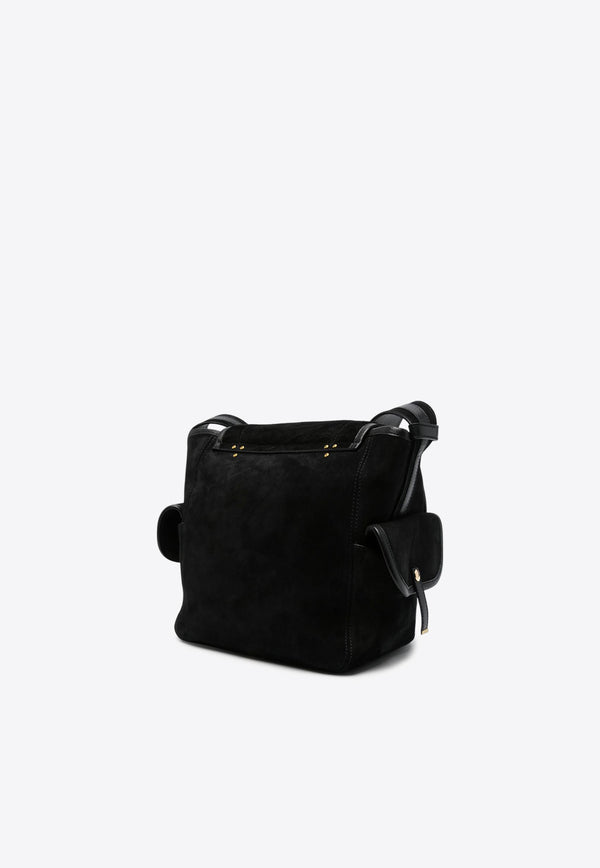 Jérôme Dreyfuss Debossed Logo Suede Crossbody Bag Black 43STANLCR_Noir