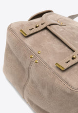 Jérôme Dreyfuss Large Stan Suede Shoulder Bag Gray 43STANLTA_Imprimé Croco Stone