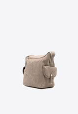 Jérôme Dreyfuss Large Stan Suede Shoulder Bag Gray 43STANLTA_Imprimé Croco Stone