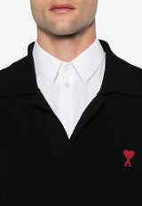 AMI PARIS Ami De Coeur Embroidered Polo Sweater Black UPL346KN0042_001