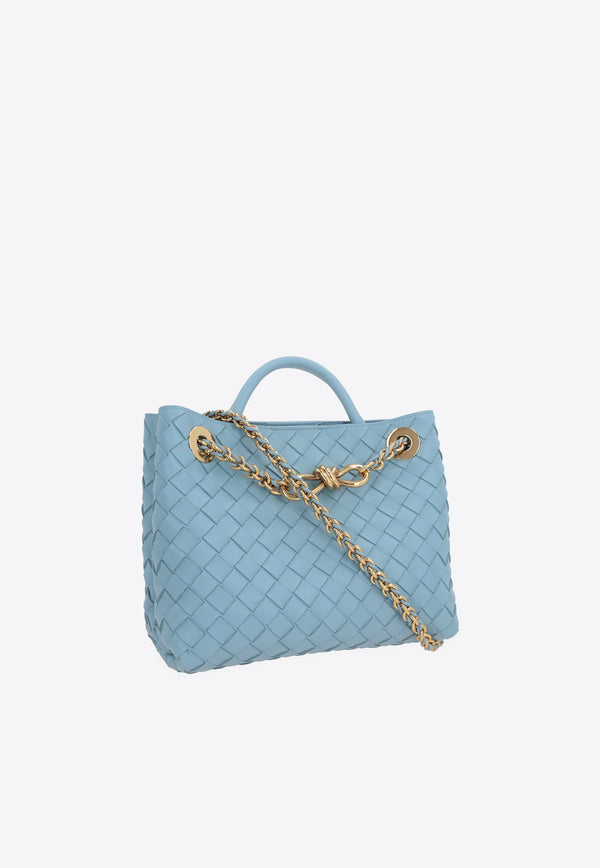 Bottega Veneta Small Andiamo Top Handle Bag in Intrecciato Leather 786008VCPP1 1728 Ice