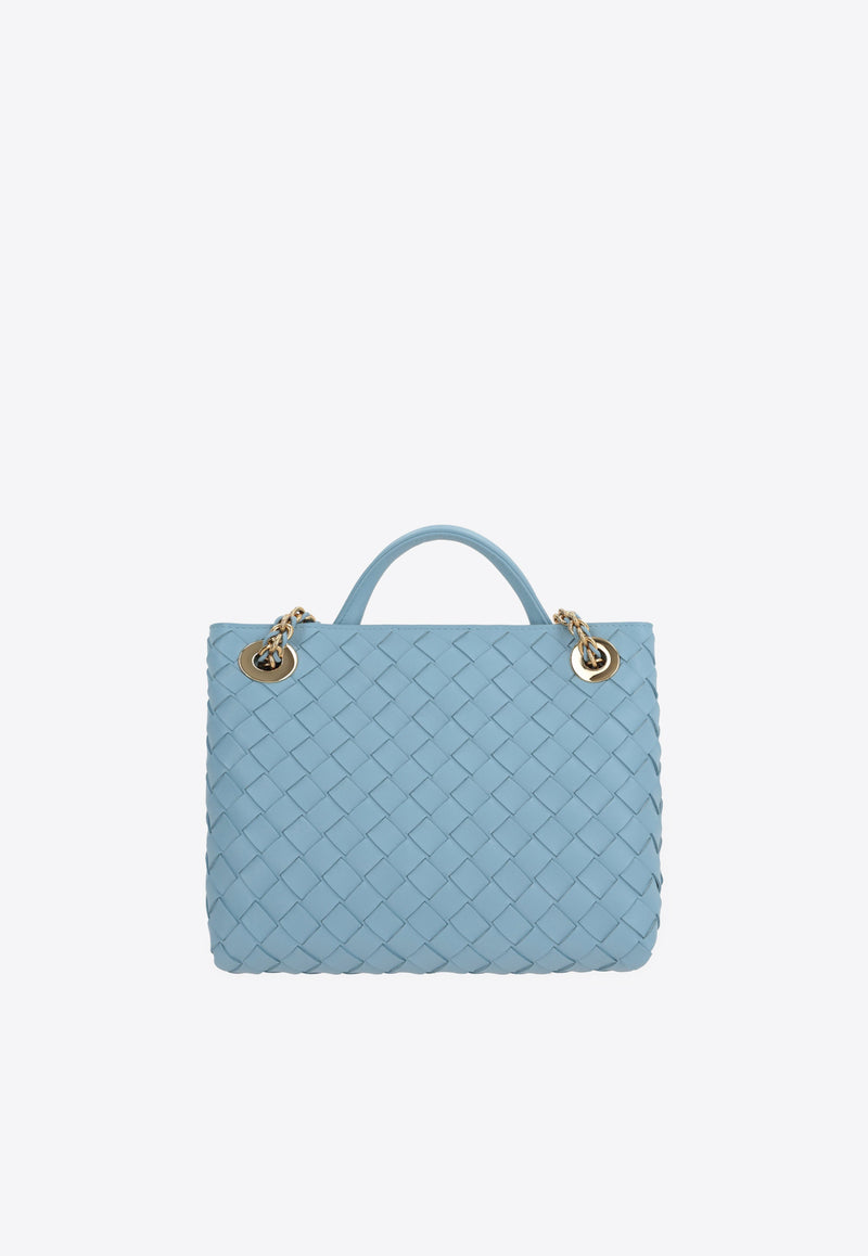 Bottega Veneta Small Andiamo Top Handle Bag in Intrecciato Leather 786008VCPP1 1728 Ice