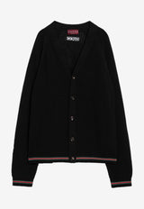 V-Neck Cardigan with Web-Stripe