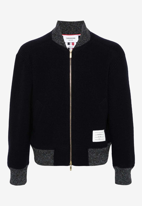 Thom Browne Name Tag Patch Wool Bomber Jacket Navy MJT395AJ0100_415