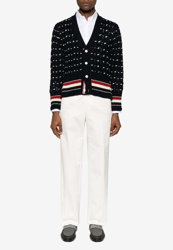 Thom Browne RWB Stripe Cable Knit Cardigan Navy MKC542BY1506_415